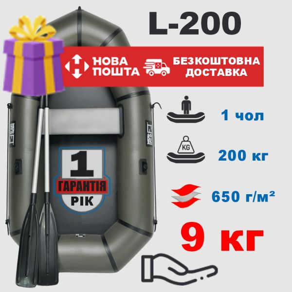 🚣 Лодка ПВХ PROFI L-200 — легкая одноместная для рыбалки и отдыха
