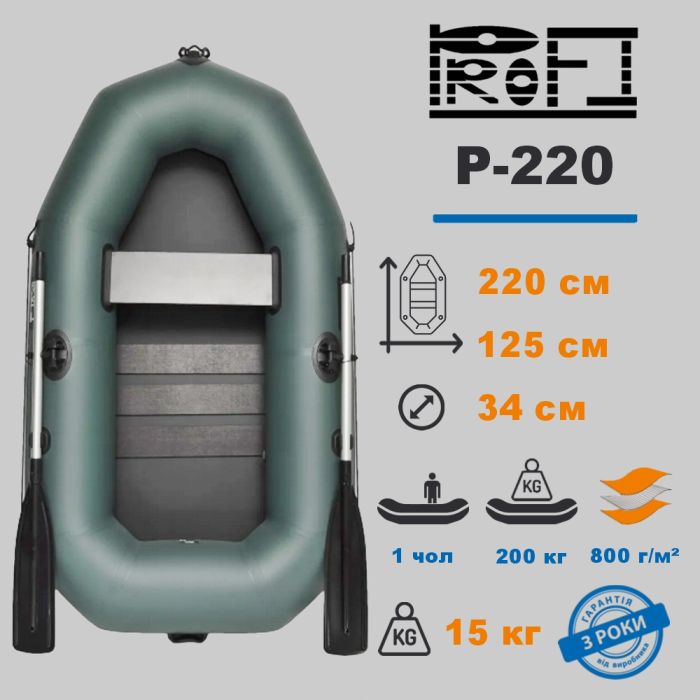 🏆 Лодка ПВХ PROFI P-220 — усиленная одноместная с увеличенной грузоподъемностью (гарантия 3 года)